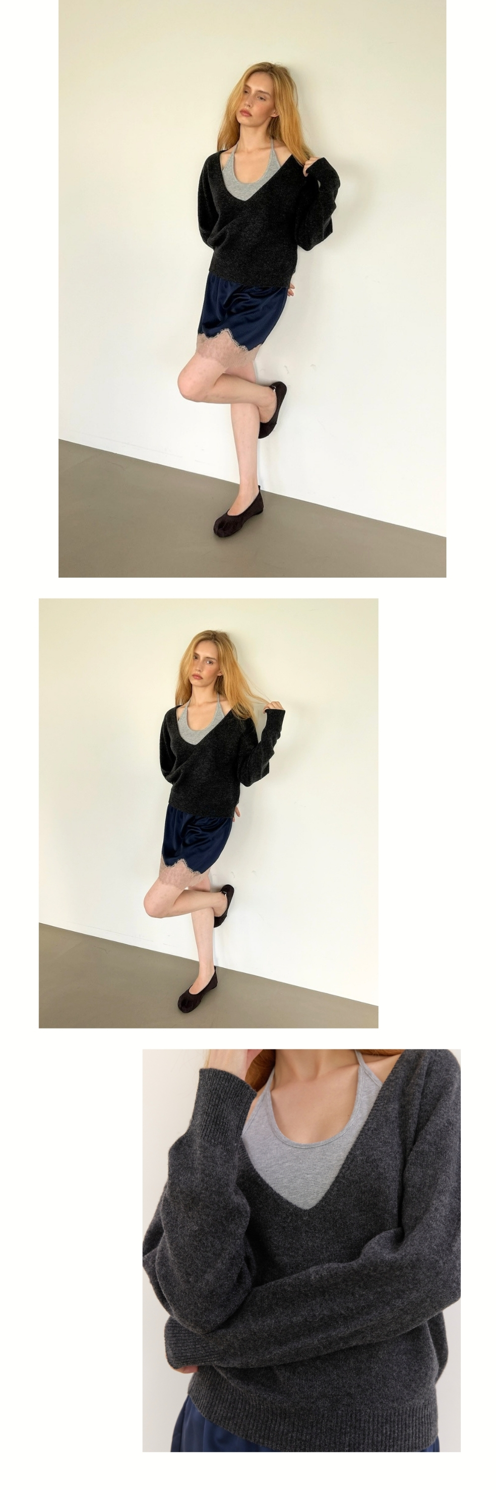 PURE WOOL DEEP V KNIT (CHARCOAL)