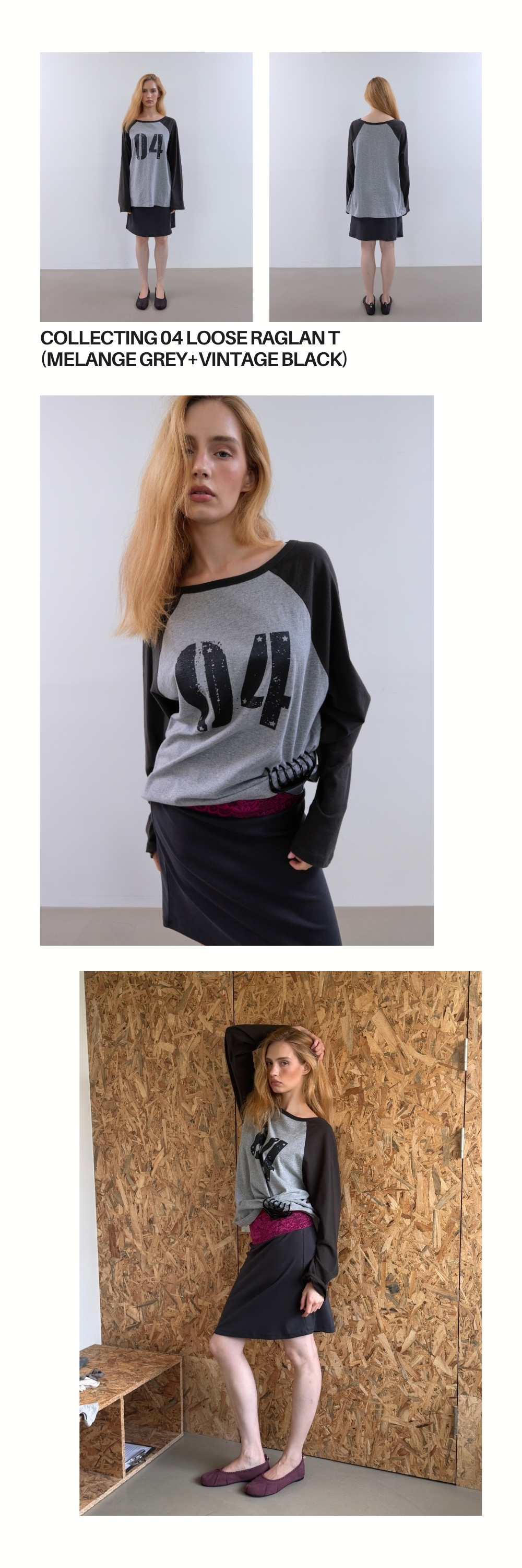 COLLECTING 04 LOOSE RAGLAN T (MELANGE GREY+VINTAGE BLACK)