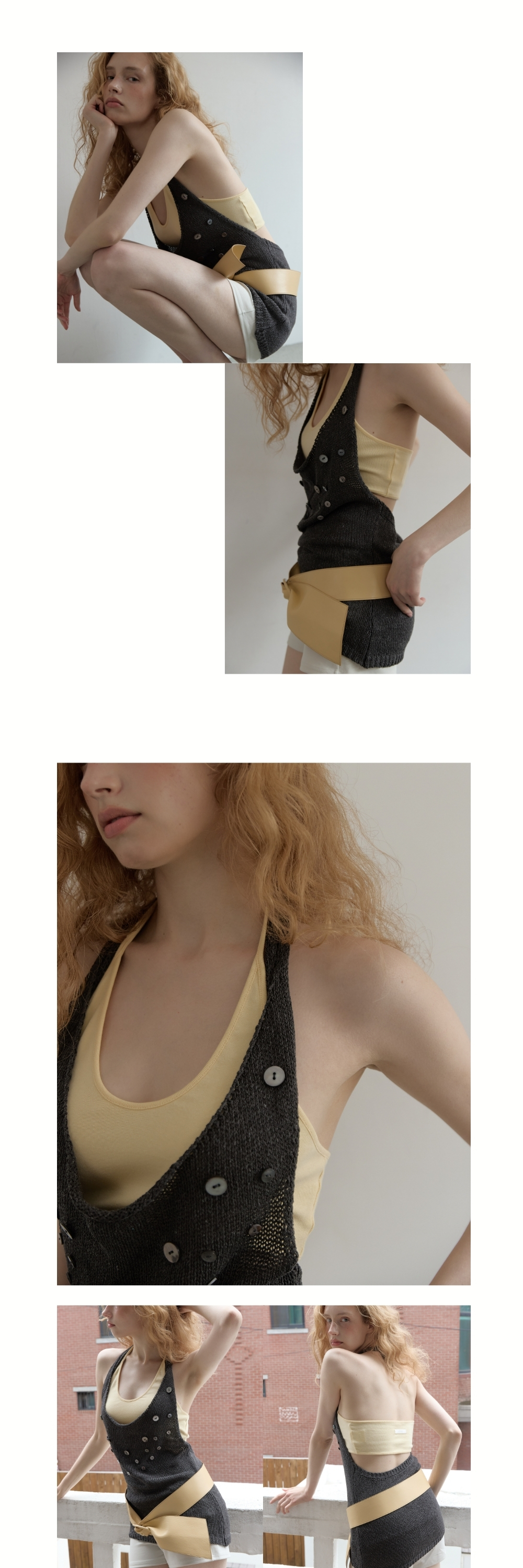 SHELL BUTTON HALTER KNIT (CHARCOAL)