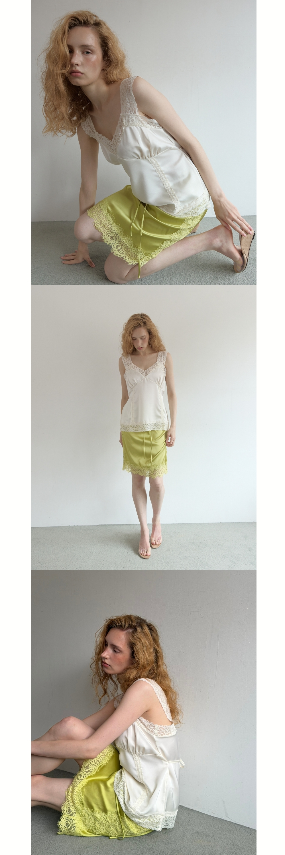 SILK TOUCH LACE MIDI SKIRT (GREEN)