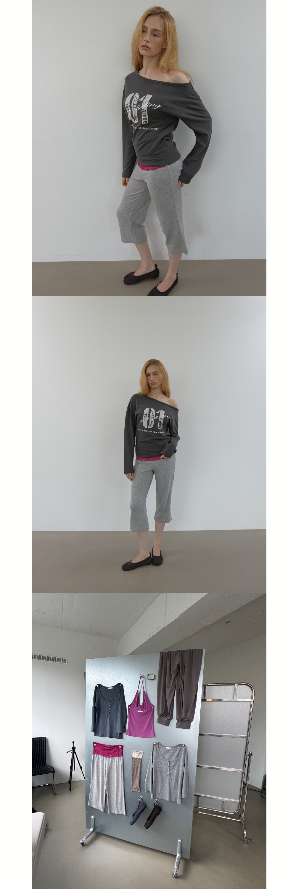 LACE CALF PANTS (MELANGE GREY)