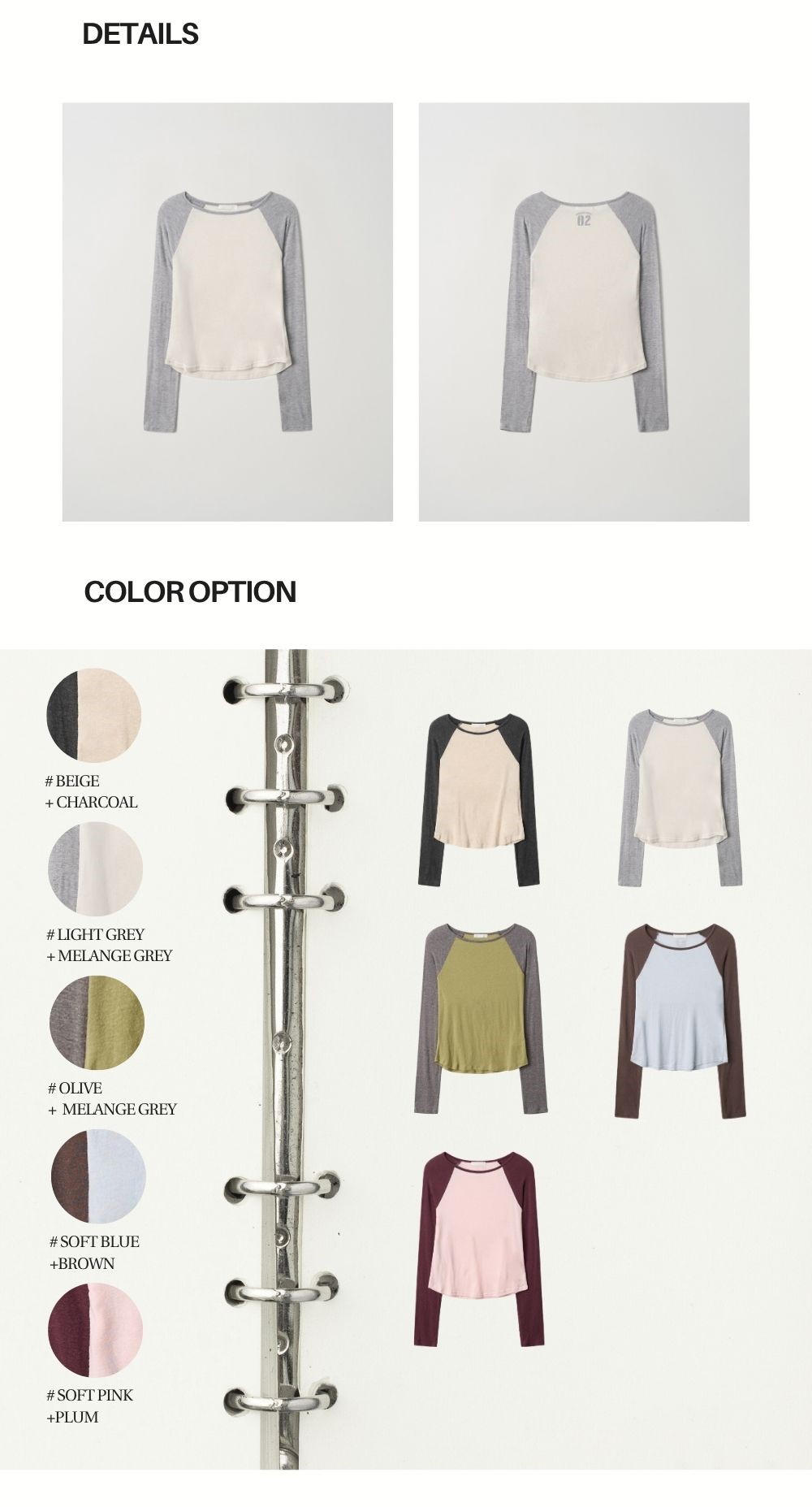 CONTRAST SLIM RAGLAN TOP (LIGHT GREY+ MELANGE GREY)