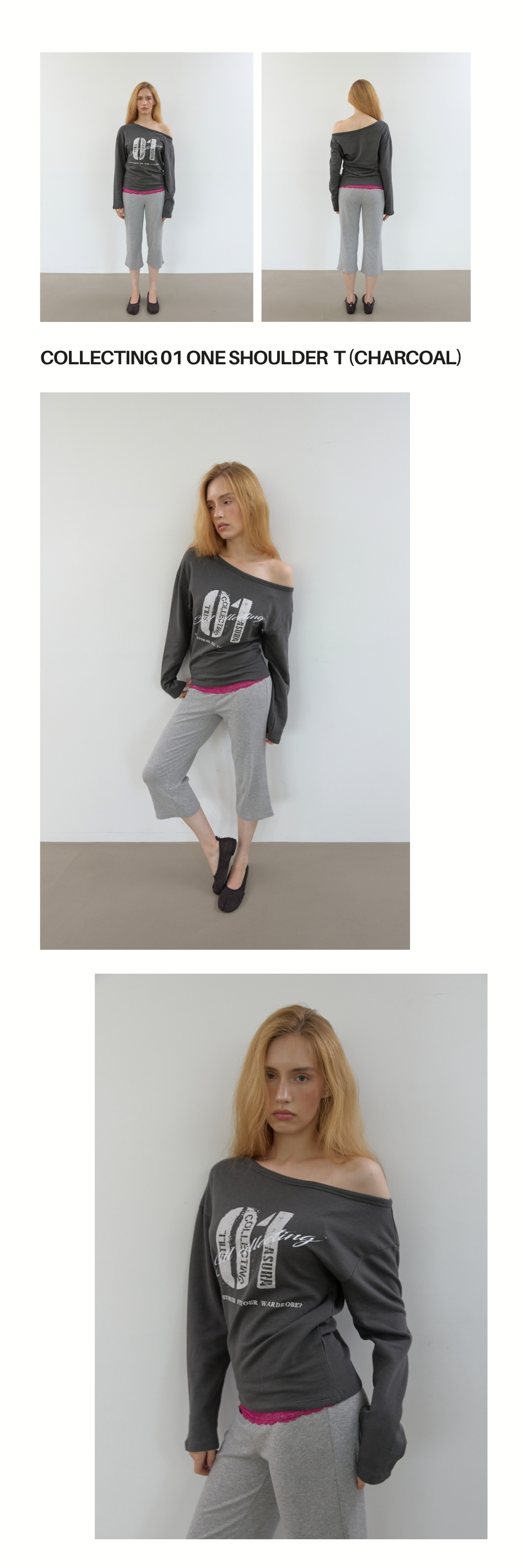 COLLECTING 01 ONE SHOULDER T (CHARCOAL)