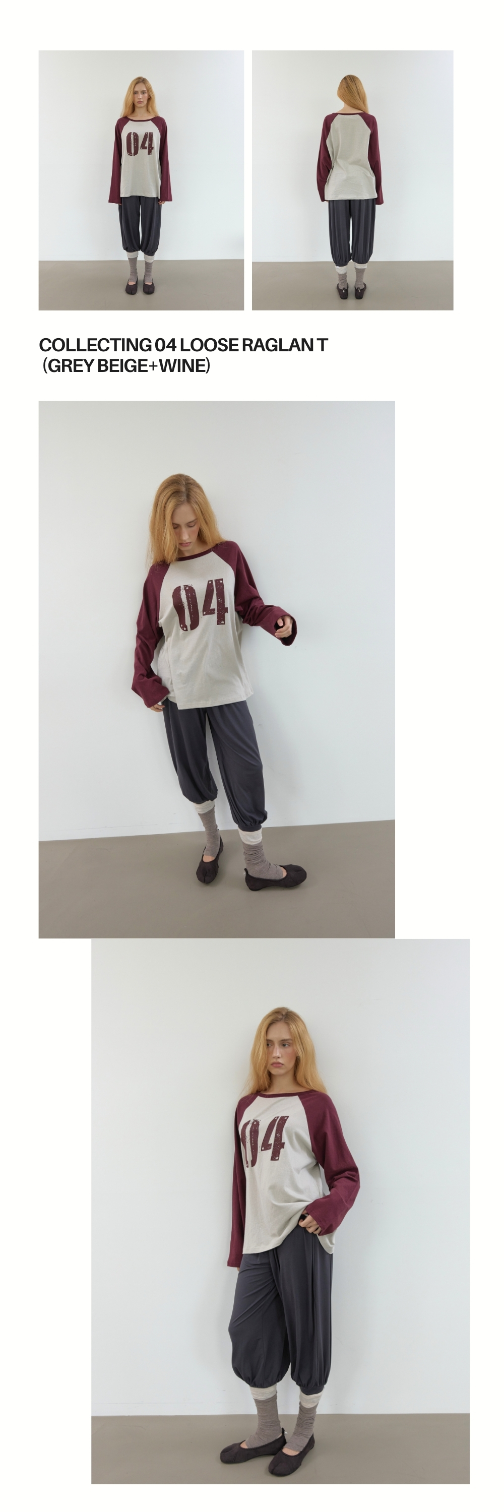 COLLECTING 04 LOOSE RAGLAN T (GREY BEIGE+WINE)