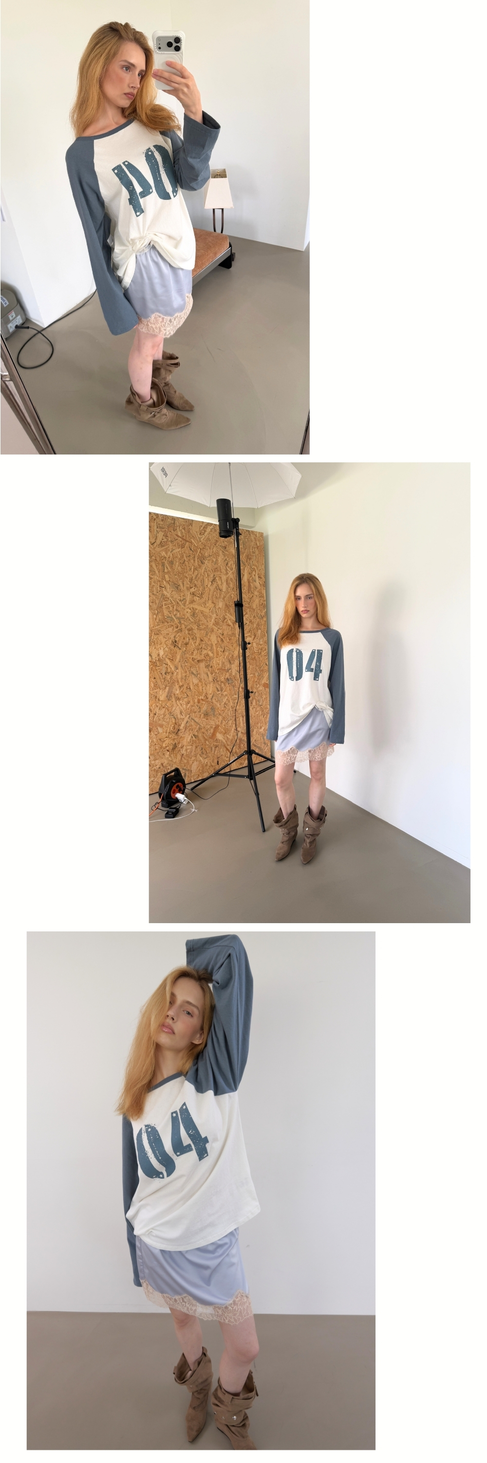 COLLECTING 04 LOOSE RAGLAN T (VINTAGE IVORY+BLUE)