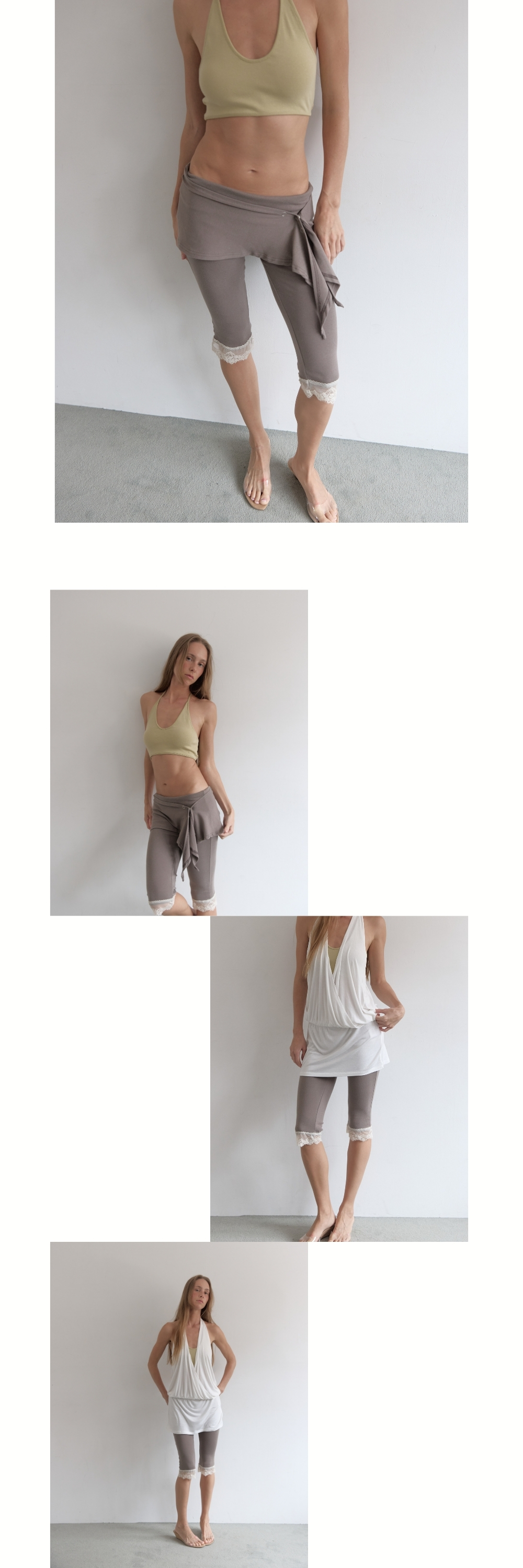 LACE LAYERED CAPRI PANTS (BEIGE GREY)