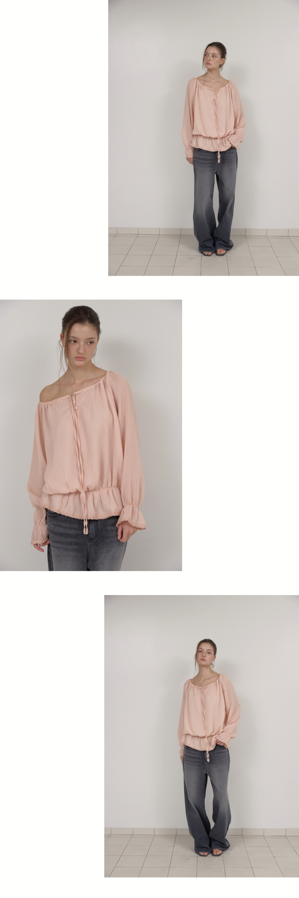 OFF-SHOULDER SHIRRING BLOUSE (PINK)