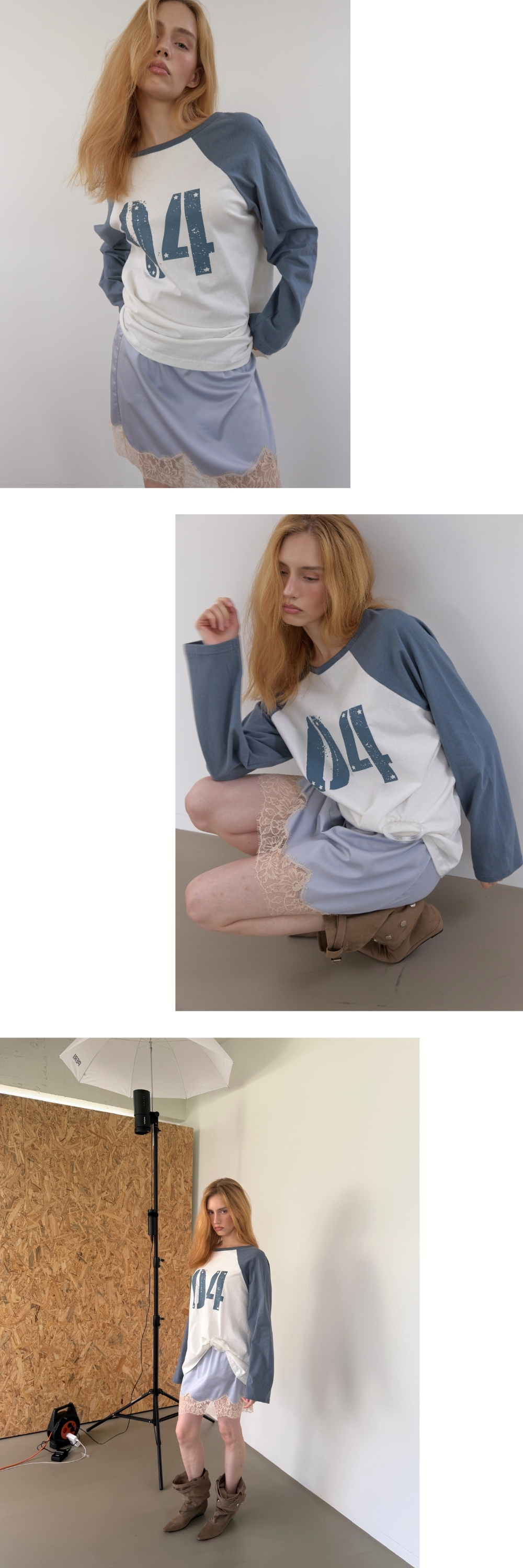 LACE SATIN BAND SKIRT (SKY BLUE)