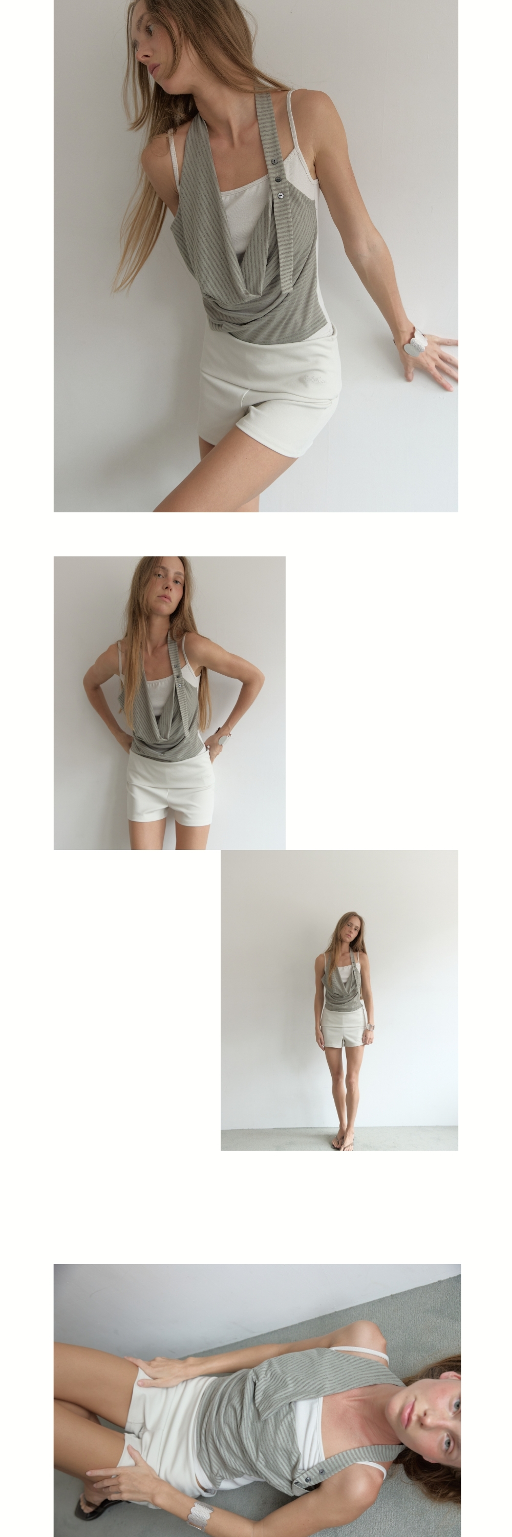 LAYERED HALTER SLEEVELESS (GREEN STRIPE)