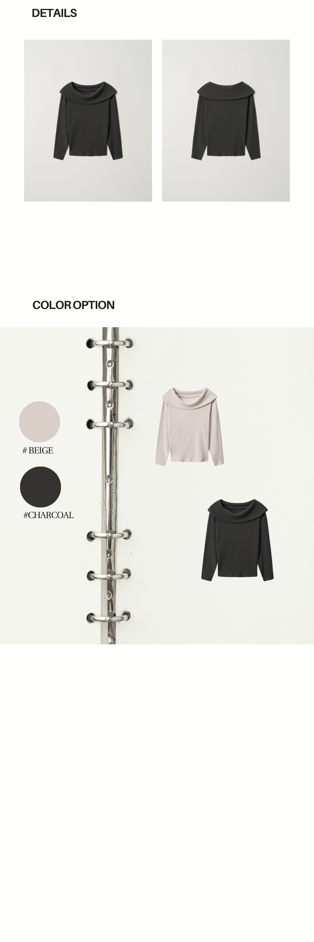 MULTI FOLD NECK T (CHARCOAL)
