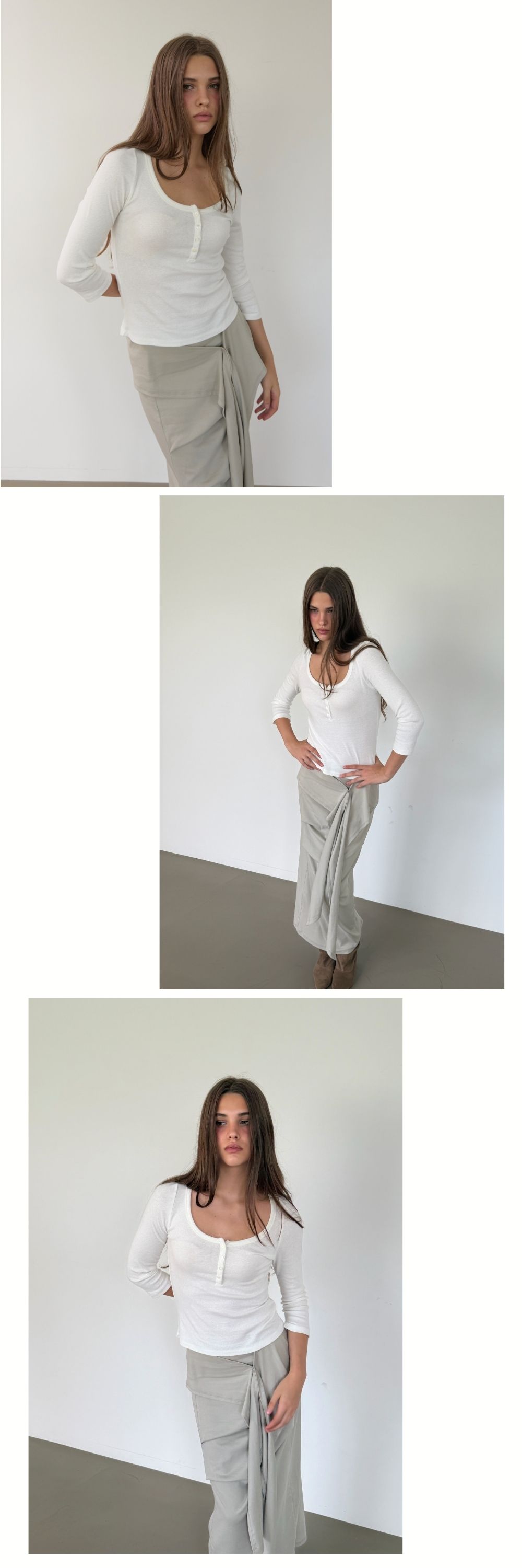 COTTON HENLEY MID SLEEVE T (VINTAGE IVORY)