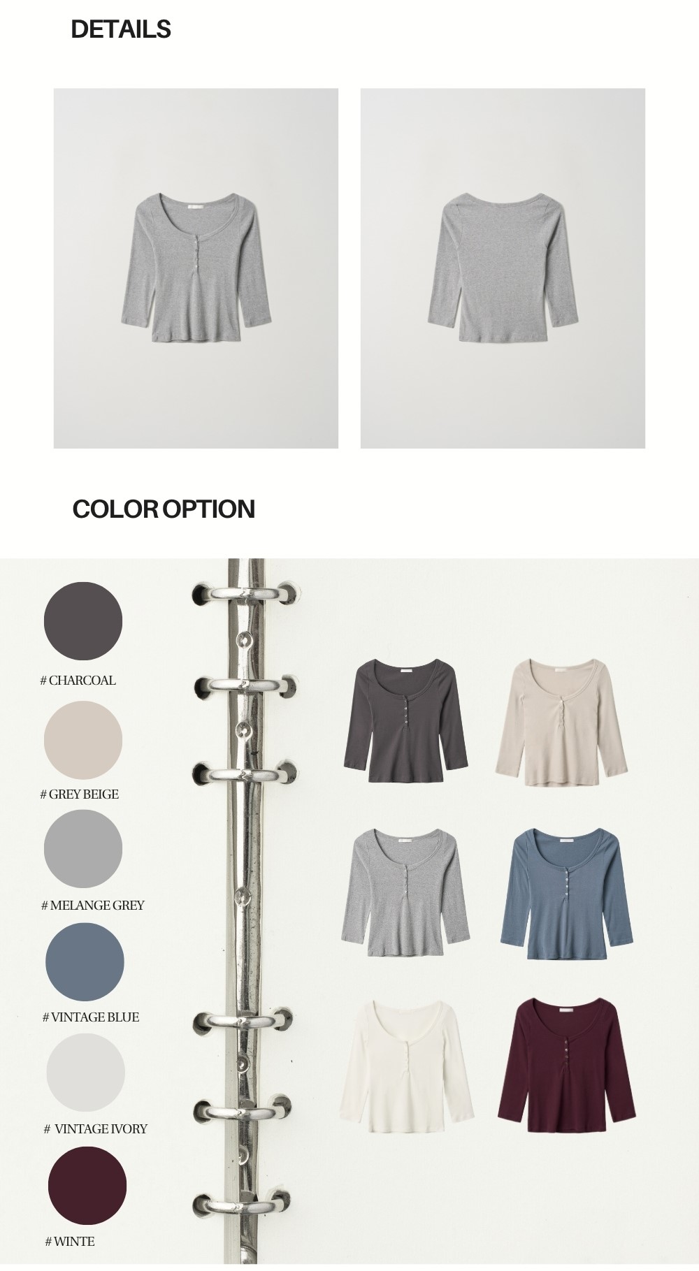 COTTON HENLEY MID SLEEVE T (MELANGE GREY)