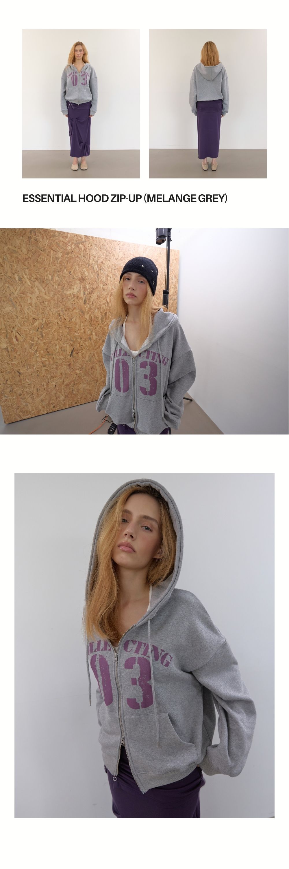 ESSENTIAL HOOD ZIP-UP (MELANGE GREY)