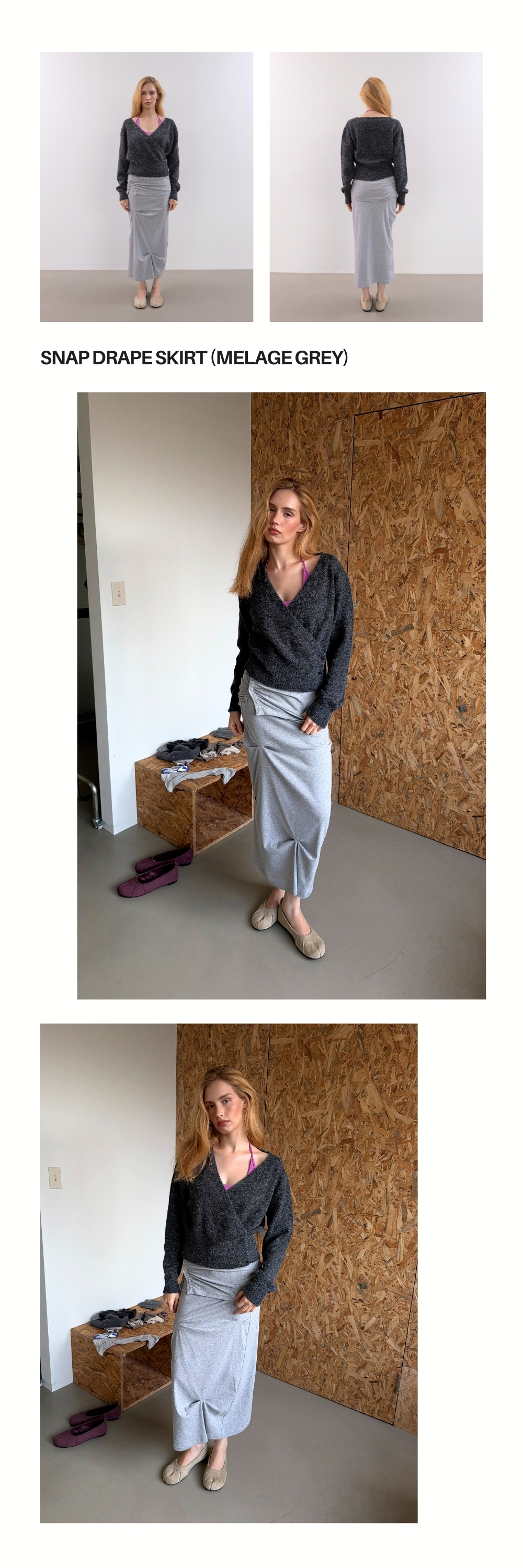 SNAP DRAPE SKIRT (MELAGE GREY)
