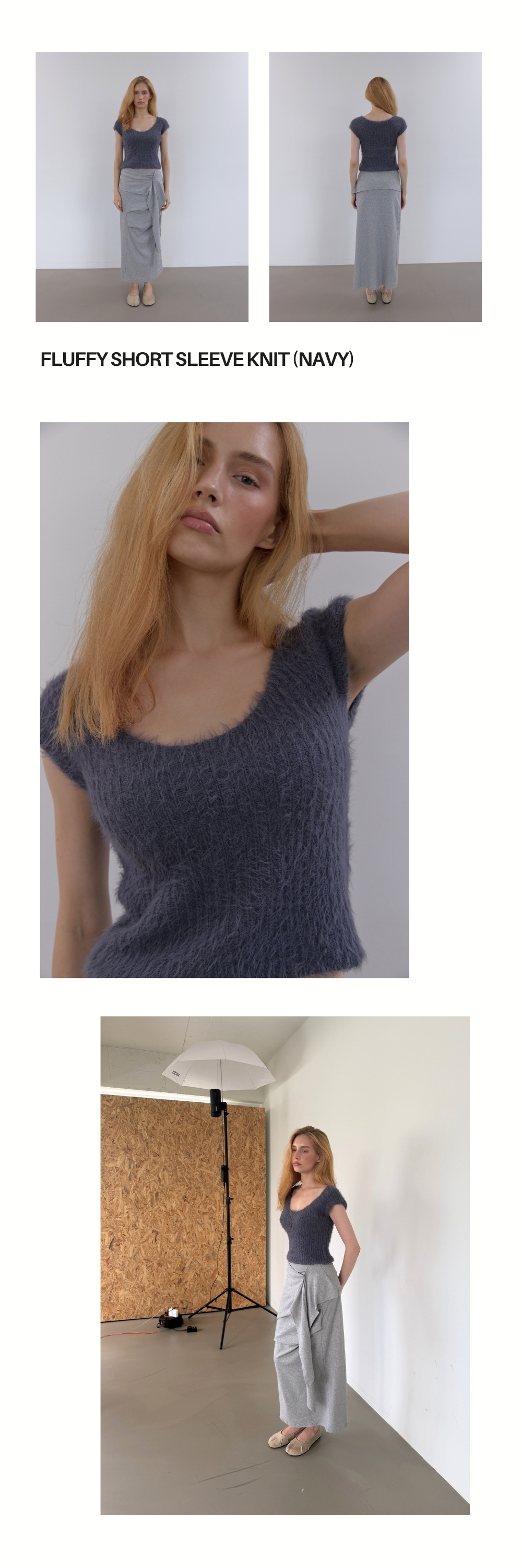 FLUFFY SHORT SLEEVE KNIT (NAVY)
