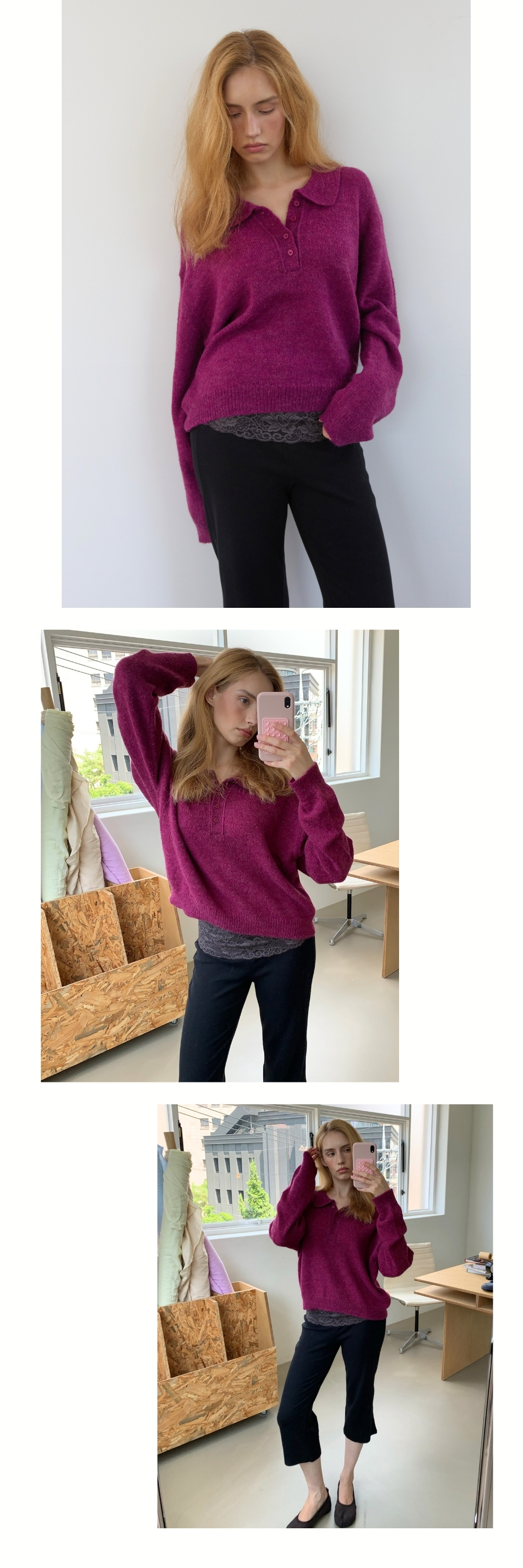 POLO COLLAR WOOL KNIT (PURPLE)