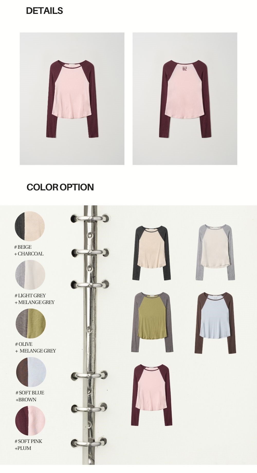 CONTRAST SLIM RAGLAN TOP (SOFT PINK+PLUM)