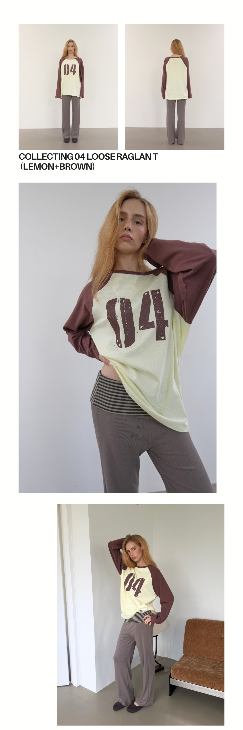 COLLECTING 04 LOOSE RAGLAN T (LEMON+BROWN)