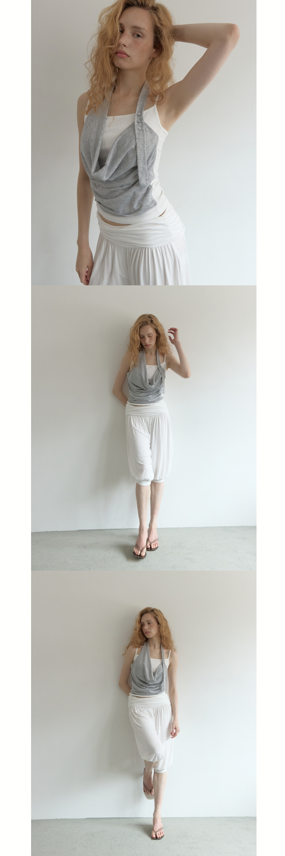 LAYERED HALTER SLEEVELESS (MELANGE GREY)