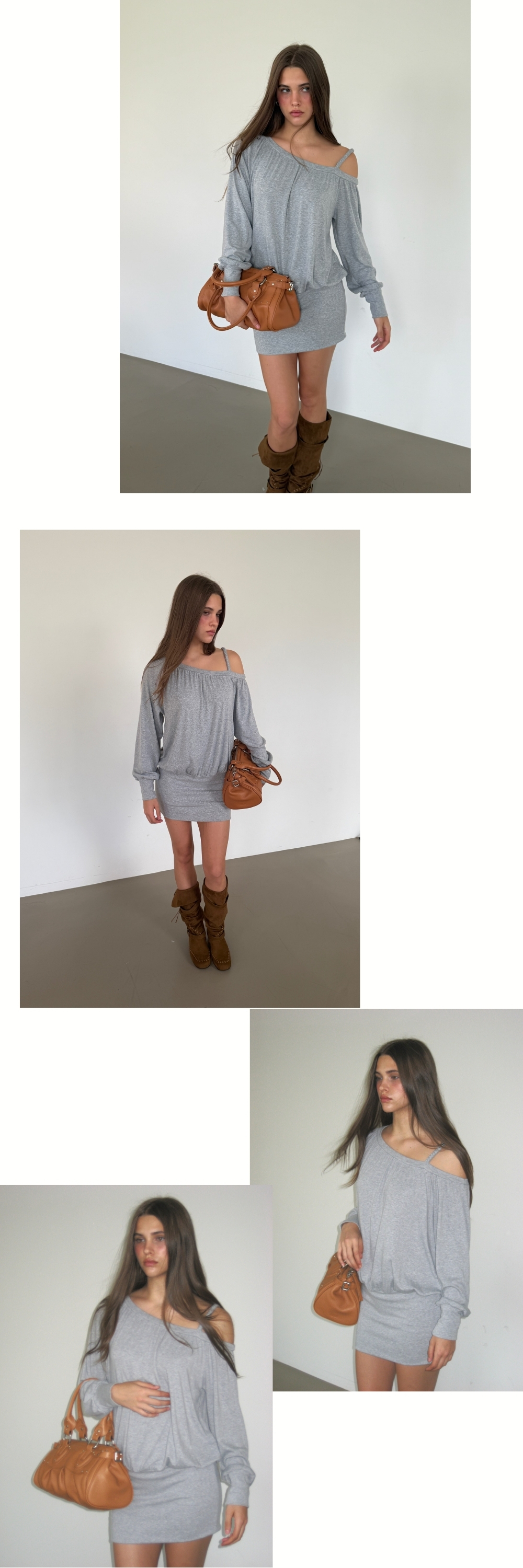 TWIST ONE SHOULDER DRESS (MELANGE GREY)