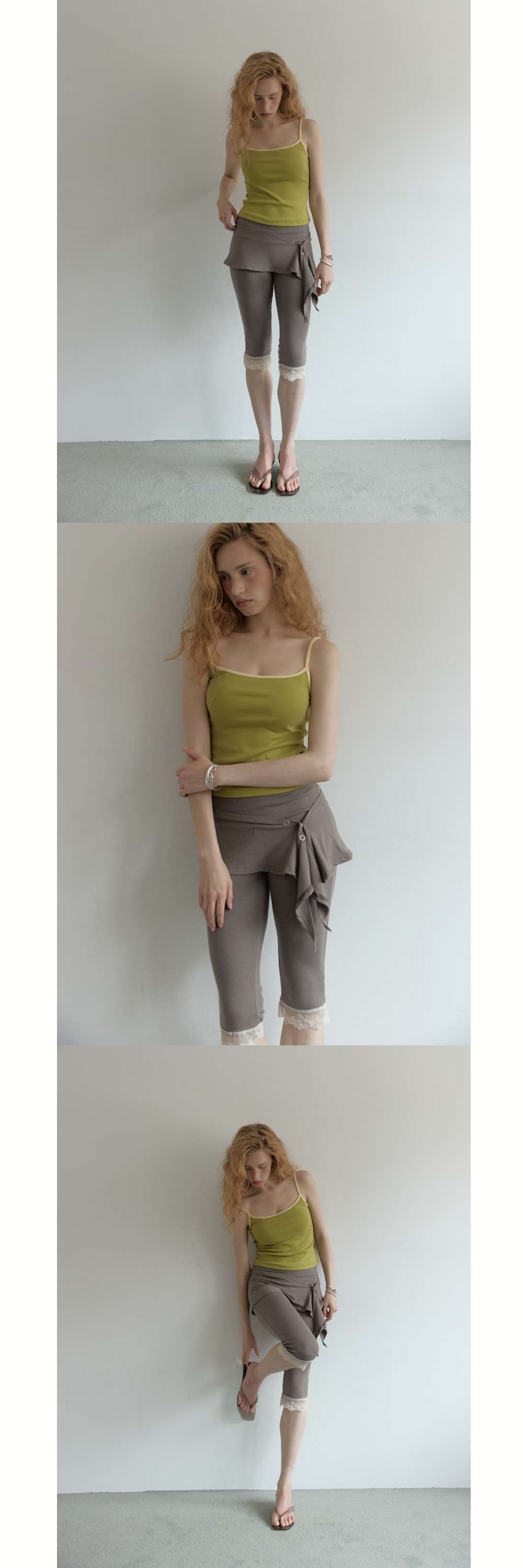 LACE LAYERED CAPRI PANTS (BEIGE GREY)