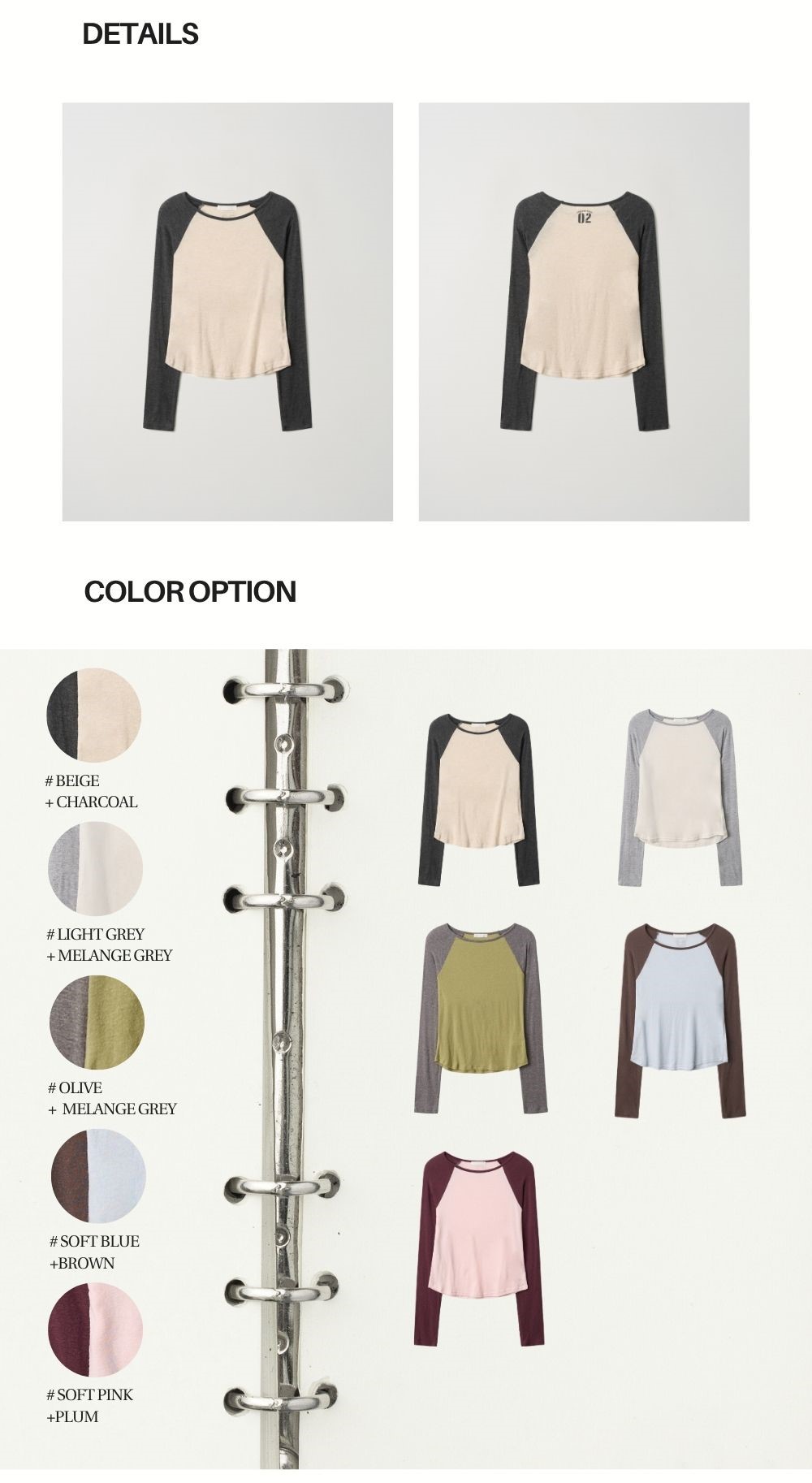 CONTRAST SLIM RAGLAN TOP (BEIGE+CHARCOAL)