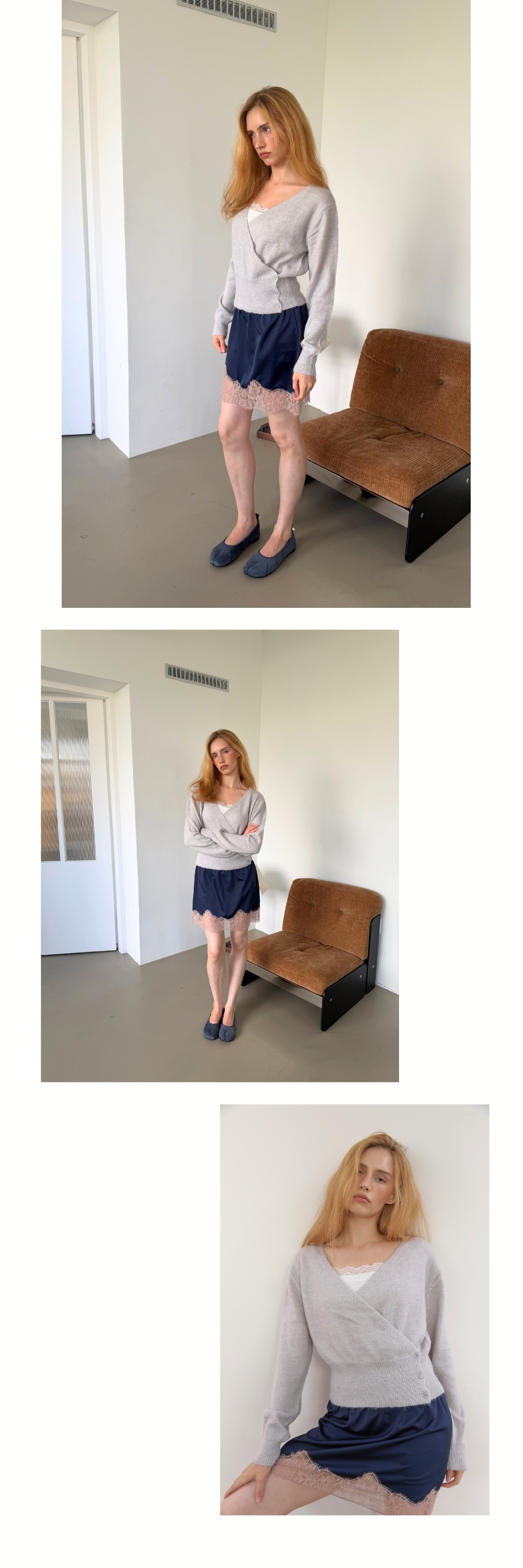 LACE SATIN BAND SKIRT (NAVY)