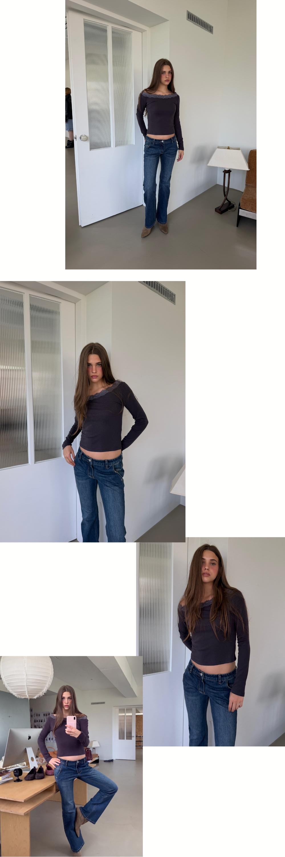NECK LACE LONG SLEEVE T (CHARCOAL)