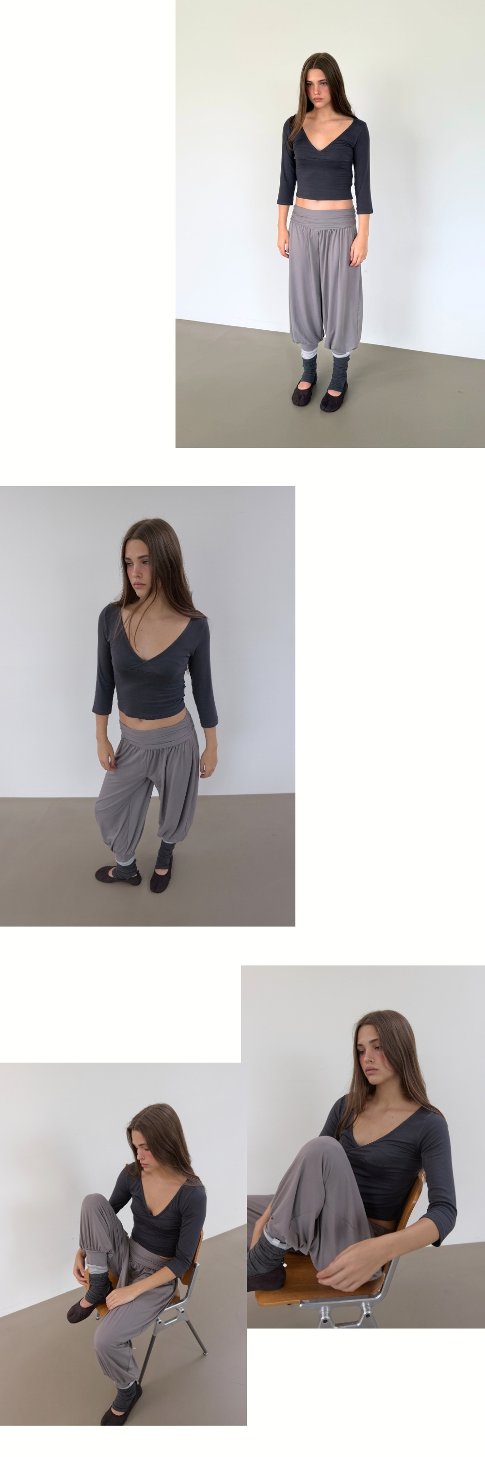 3/4 SLEEVES WRAP T (CHARCOAL)