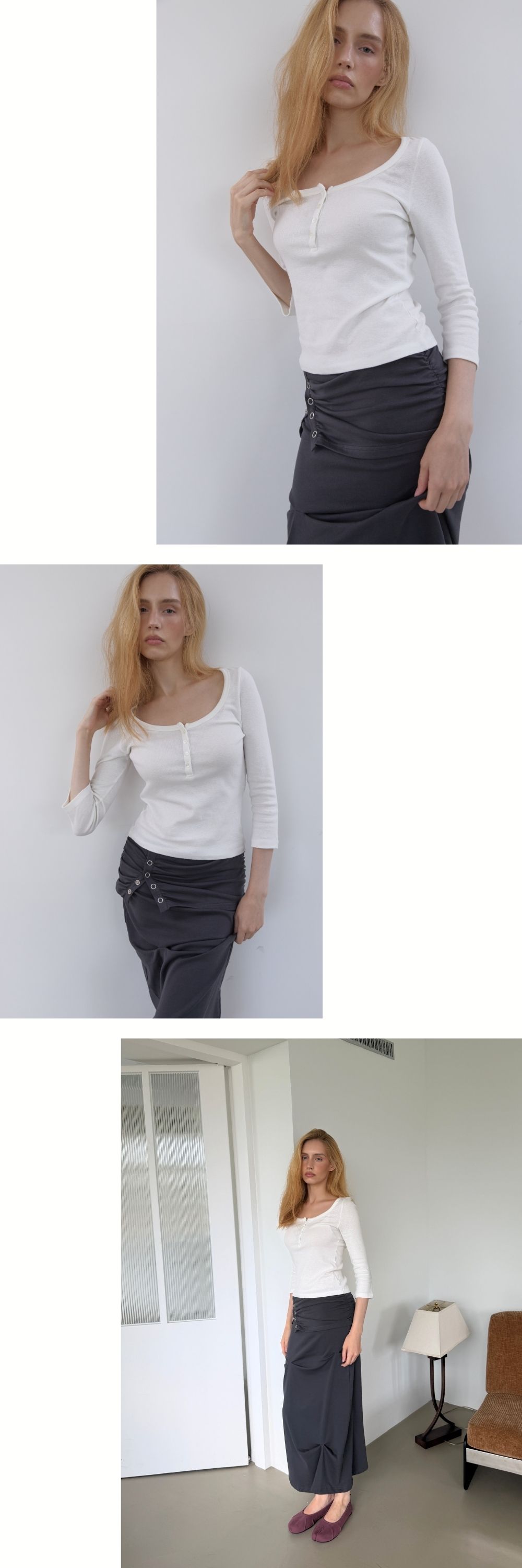 COTTON HENLEY MID SLEEVE T (VINTAGE IVORY)