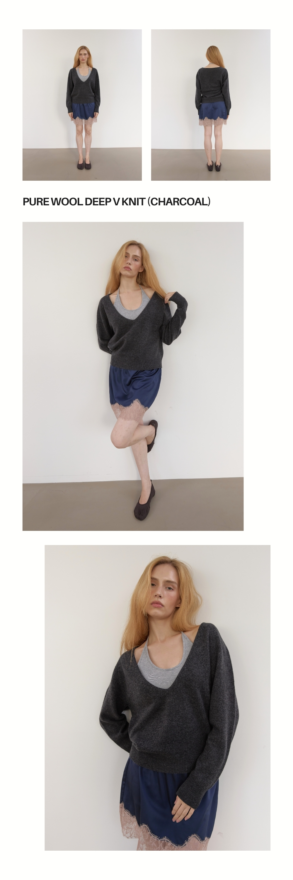 PURE WOOL DEEP V KNIT (CHARCOAL)
