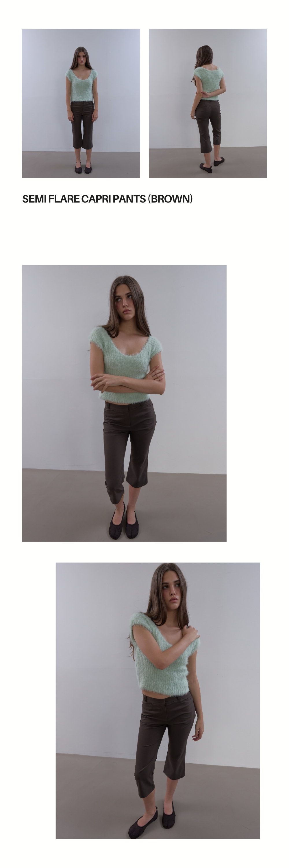 SEMI FLARE CAPRI PANTS (BROWN)