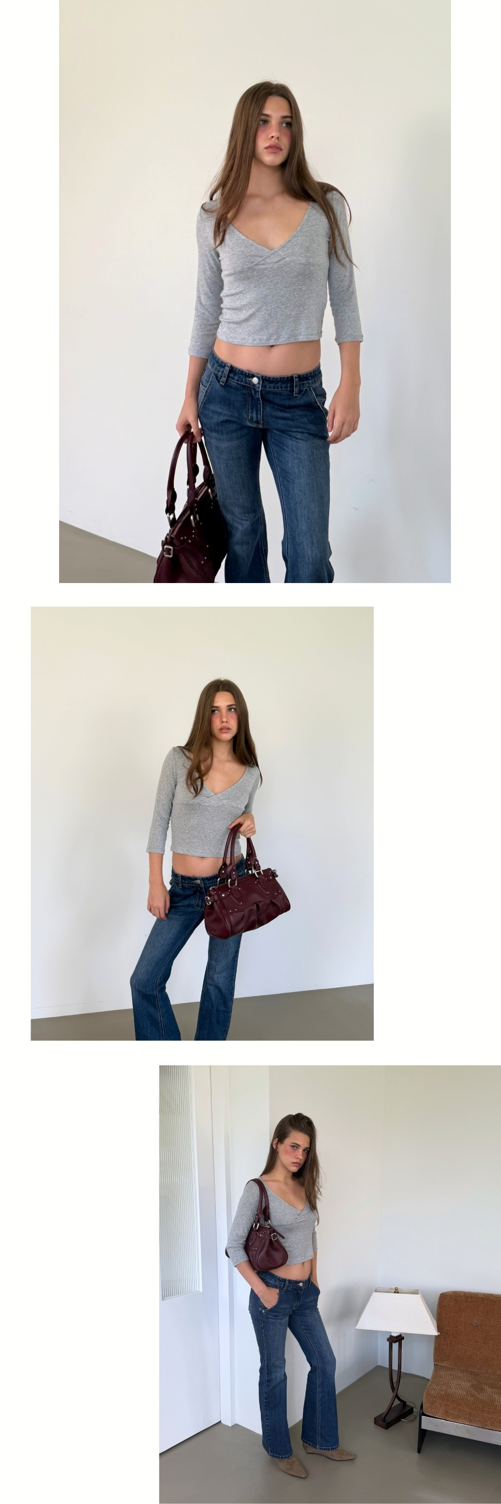 3/4 SLEEVES WRAP T (MELANGE GREY)
