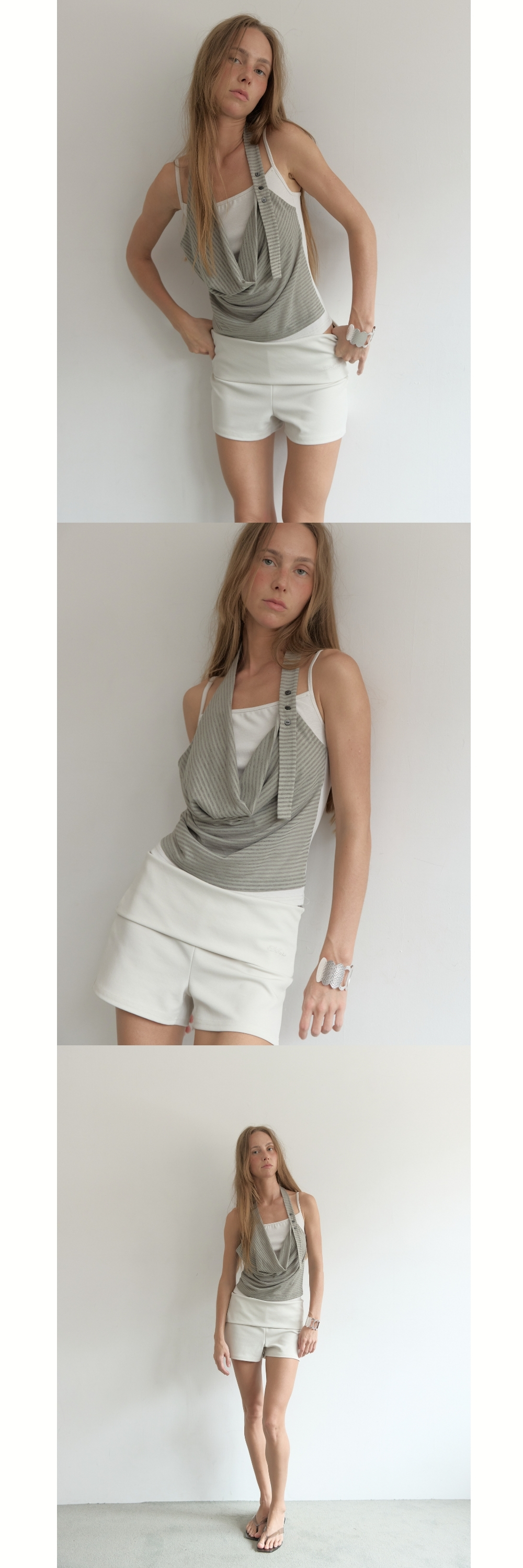 LAYERED HALTER SLEEVELESS (GREEN STRIPE)