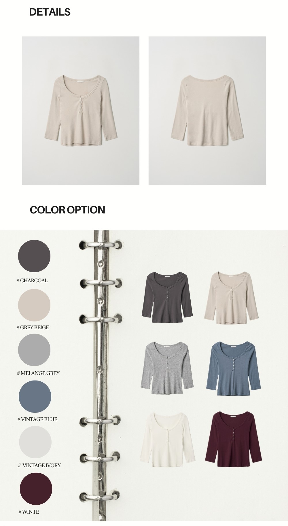 COTTON HENLEY MID SLEEVE T (GREY BEIGE)