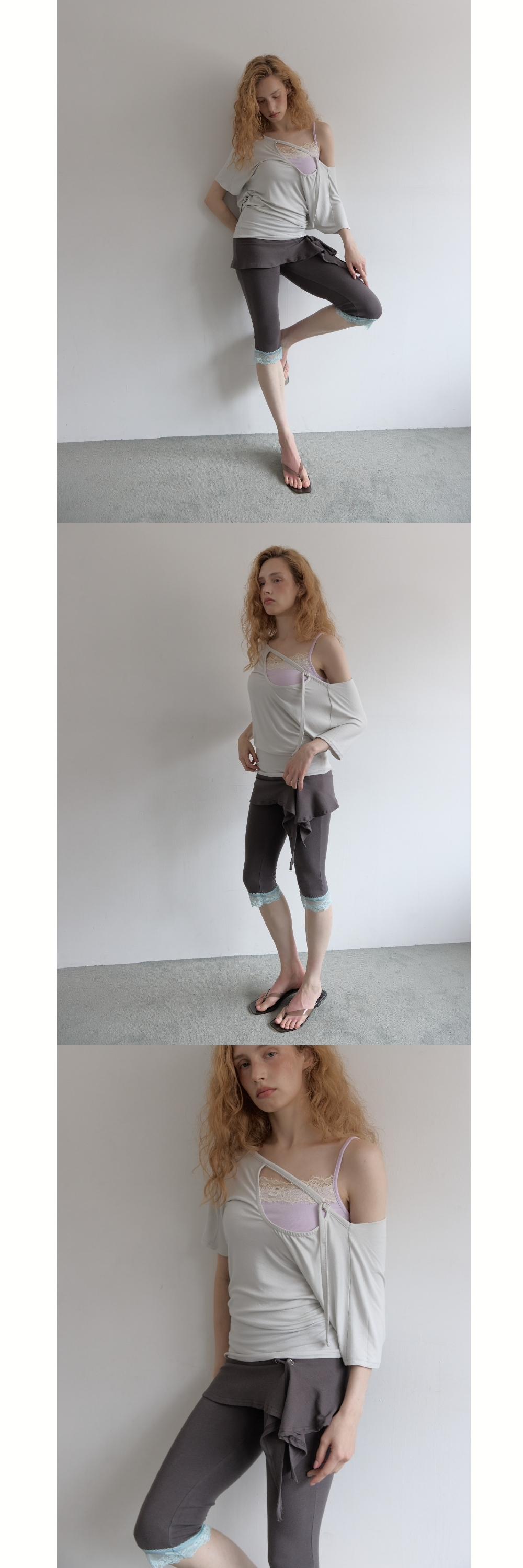 LACE LAYERED CAPRI PANTS (CHARCOAL)