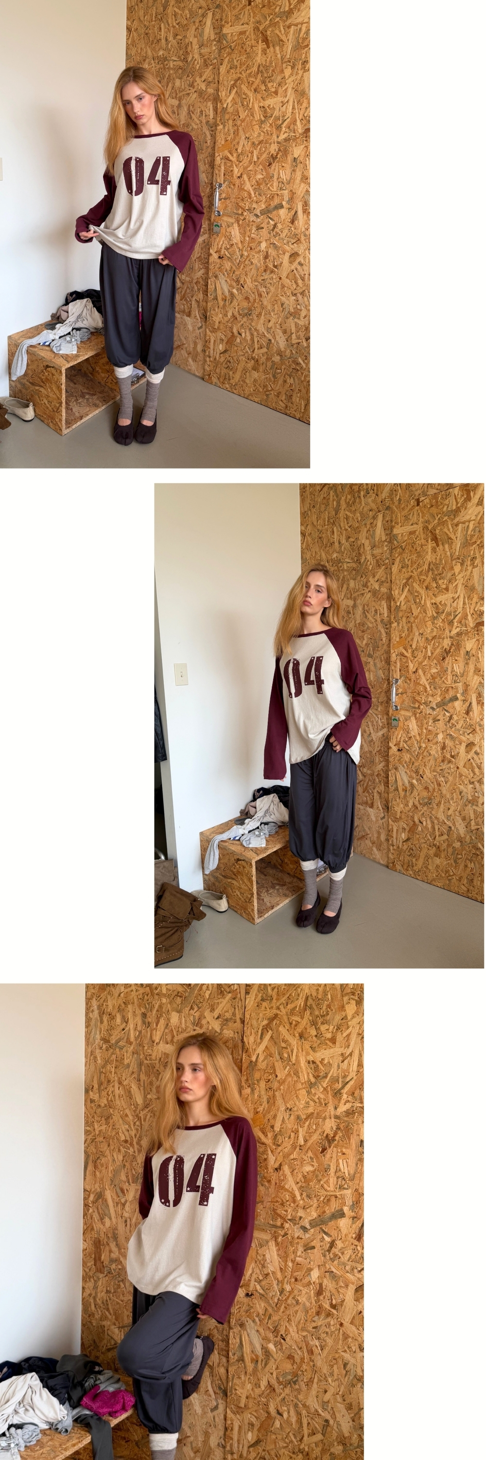 COLLECTING 04 LOOSE RAGLAN T (GREY BEIGE+WINE)