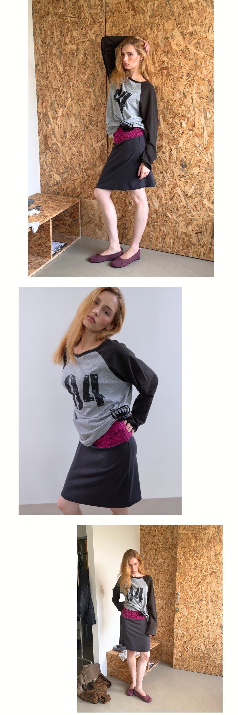 LACE WAIST SKIRT (PLUM+CHARCOAL)