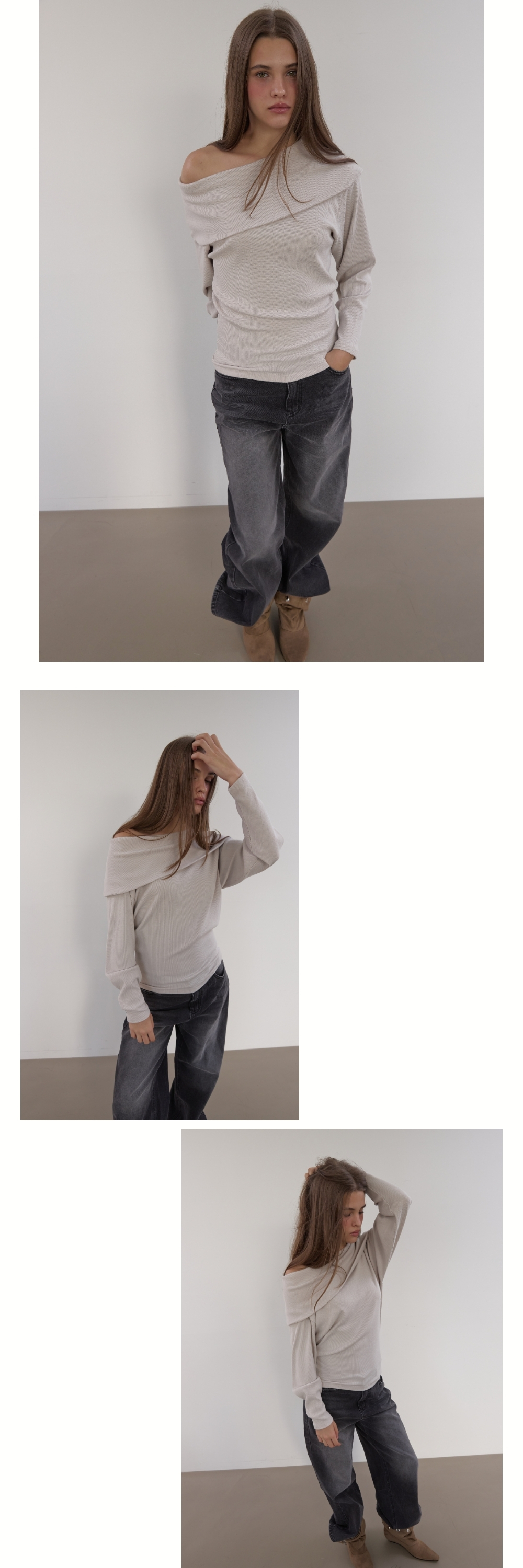 MULTI FOLD NECK T (BEIGE)