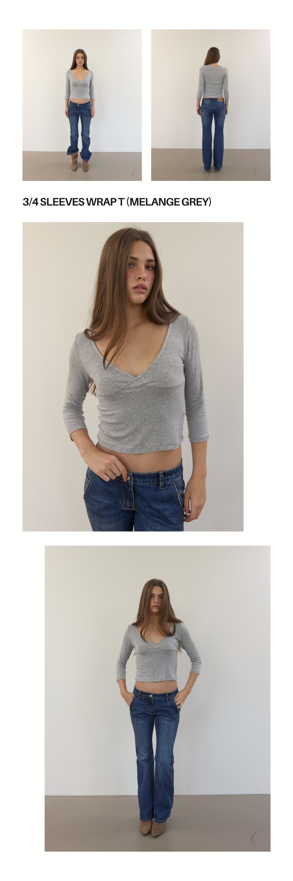 3/4 SLEEVES WRAP T (MELANGE GREY)