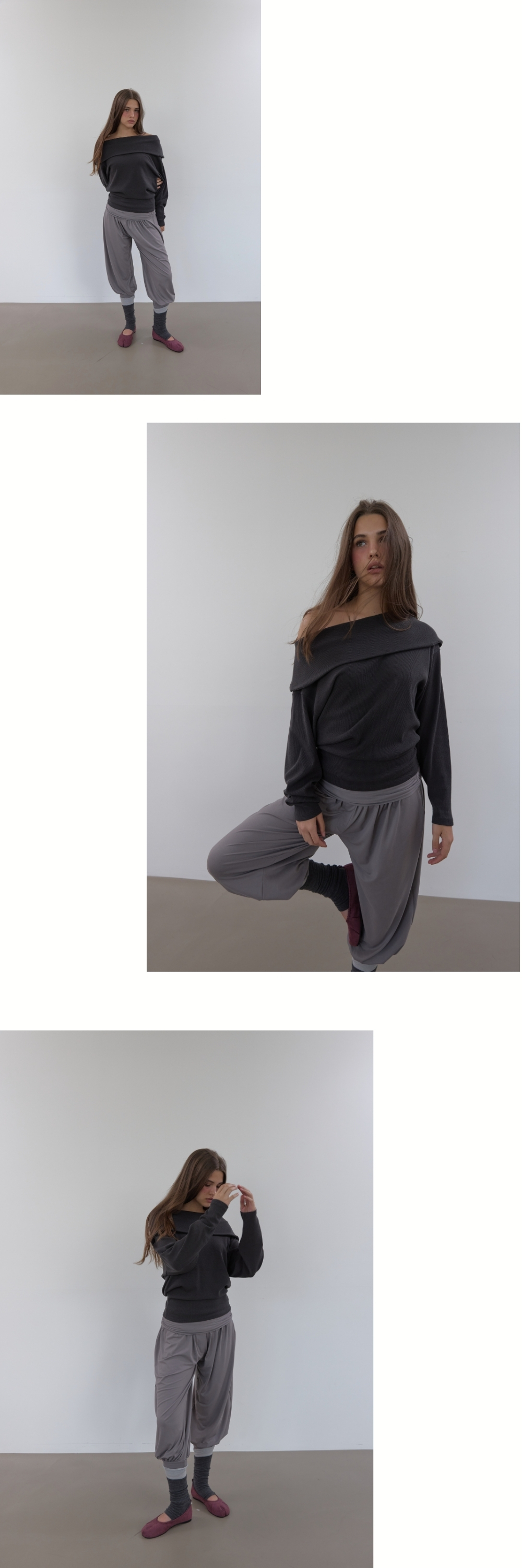 MULTI FOLD NECK T (CHARCOAL)