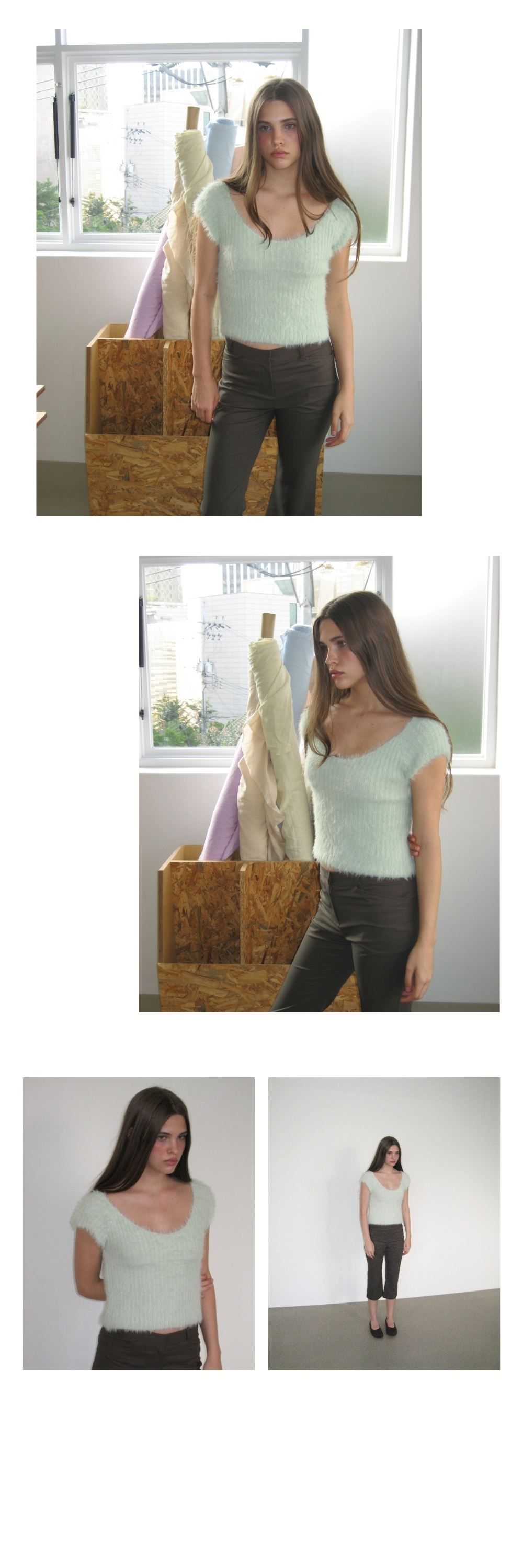 FLUFFY SHORT SLEEVE KNIT (LIGHT GREEN)