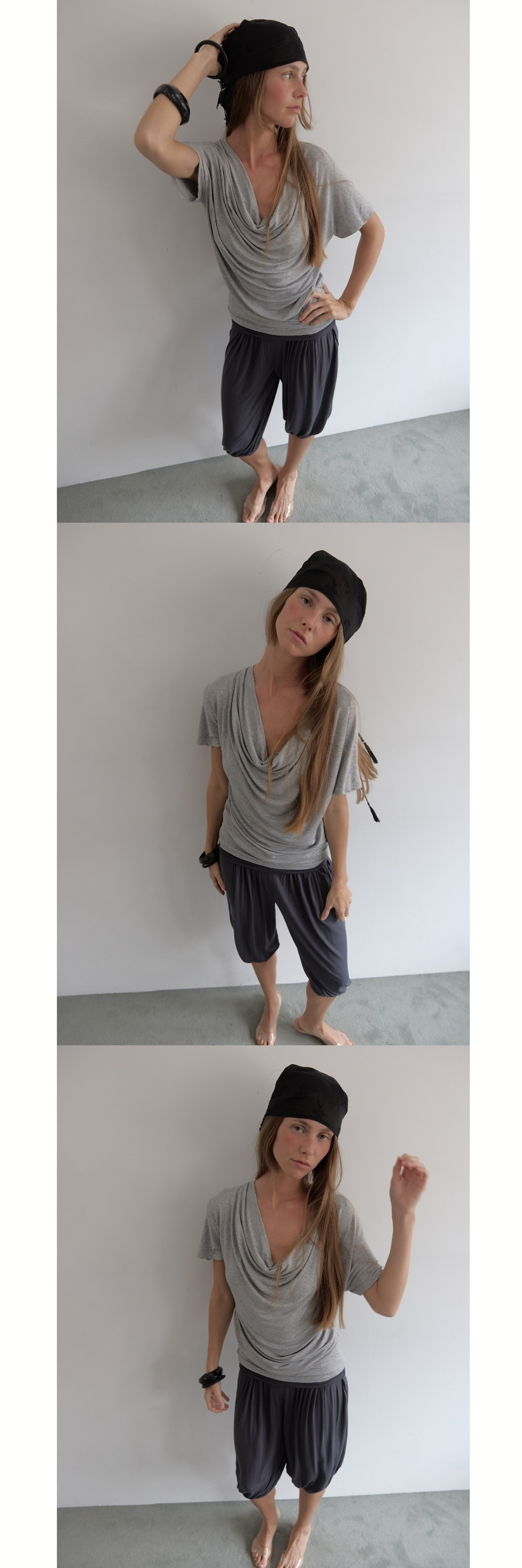 SOFT COWL T-SHIRT (MELANGE GREY)