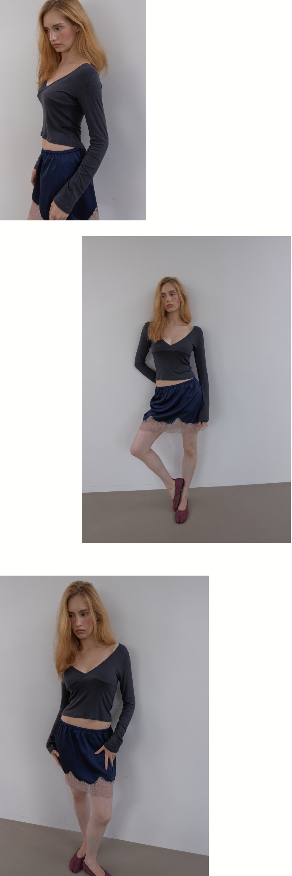 LONG SLEEVES WRAP T (CHARCOAL)