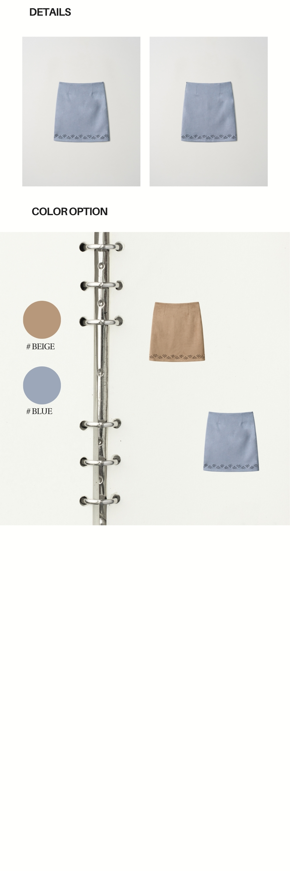 SUEDE PUNCHED MIDI SKIRT (BLUE)