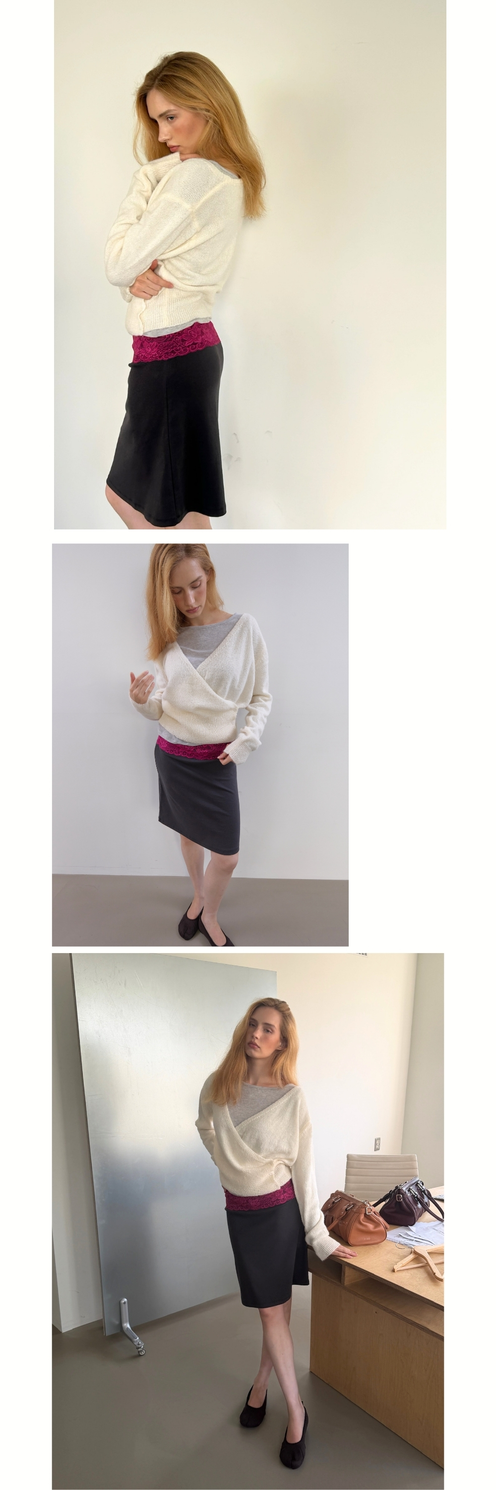 LACE WAIST SKIRT (PLUM+CHARCOAL)