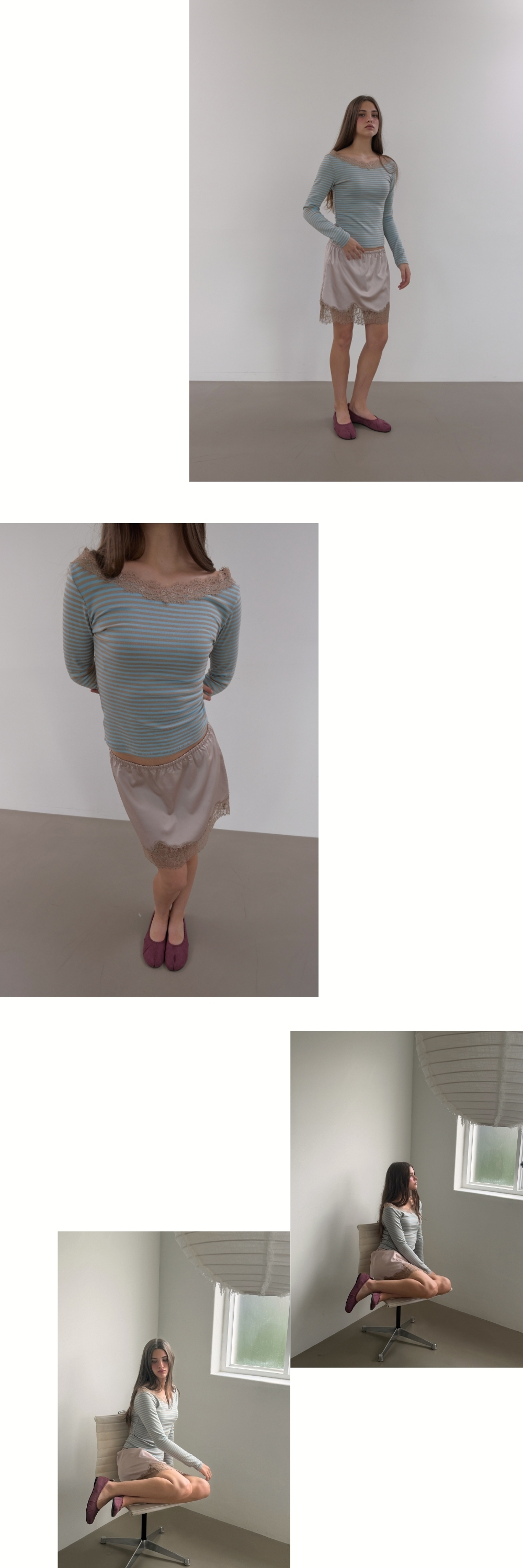 NECK LACE LONG SLEEVE T (SOFT BLUE+BEIGE STRIPE)