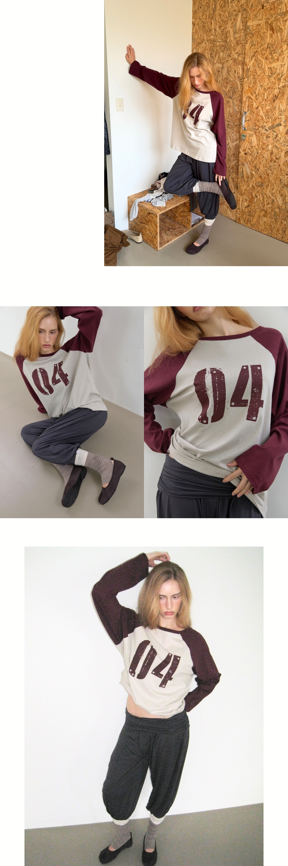 COLLECTING 04 LOOSE RAGLAN T (GREY BEIGE+WINE)