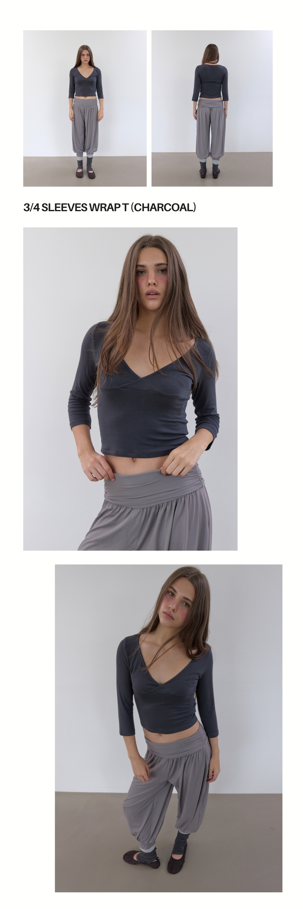 3/4 SLEEVES WRAP T (CHARCOAL)