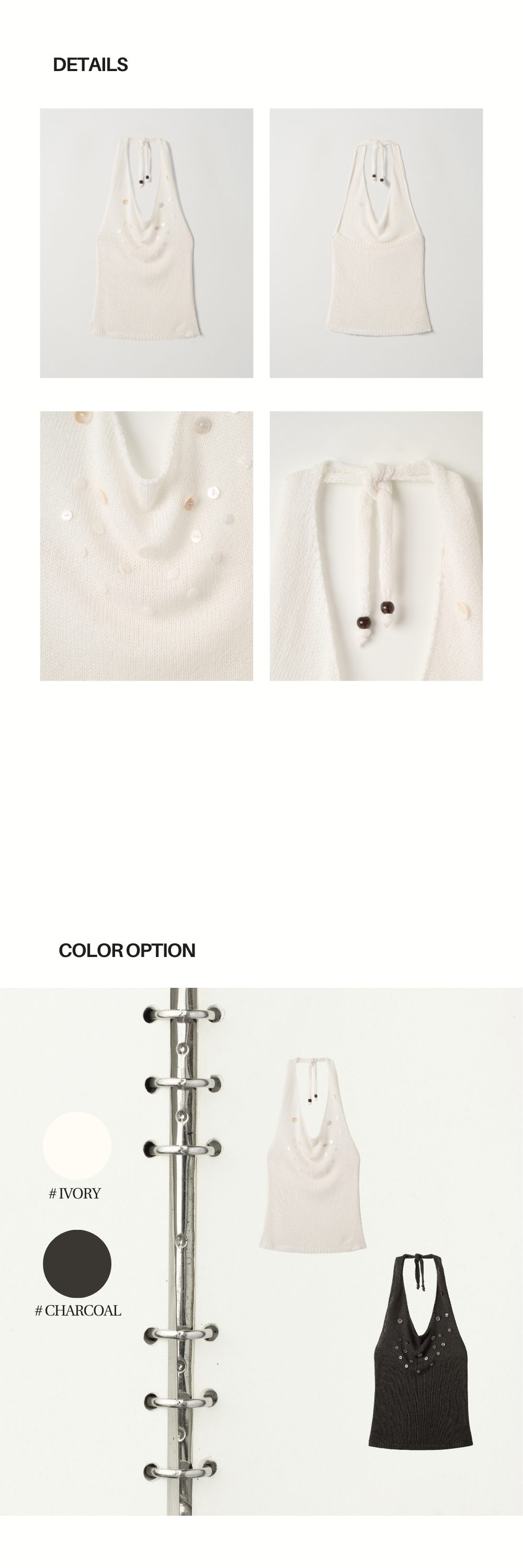 SHELL BUTTON HALTER KNIT (IVORY)